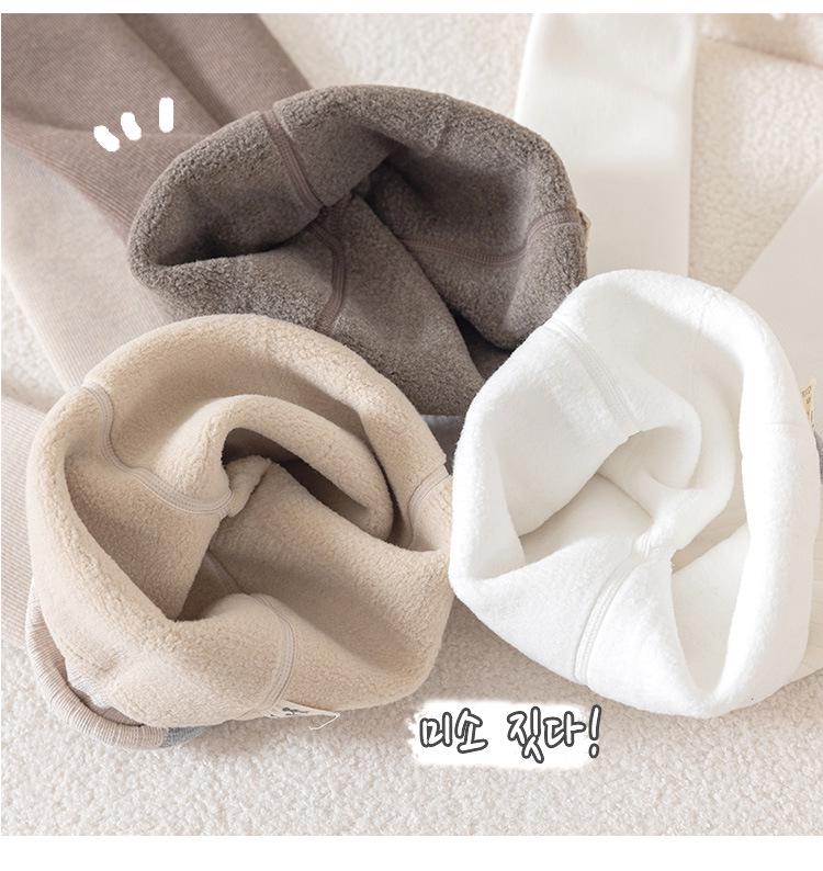 Girls' Fleece-Lined Open Crotch Stirrup Tights - Cotton, Thick, Vertical Stripes, Warm Autumn/Winter Wear