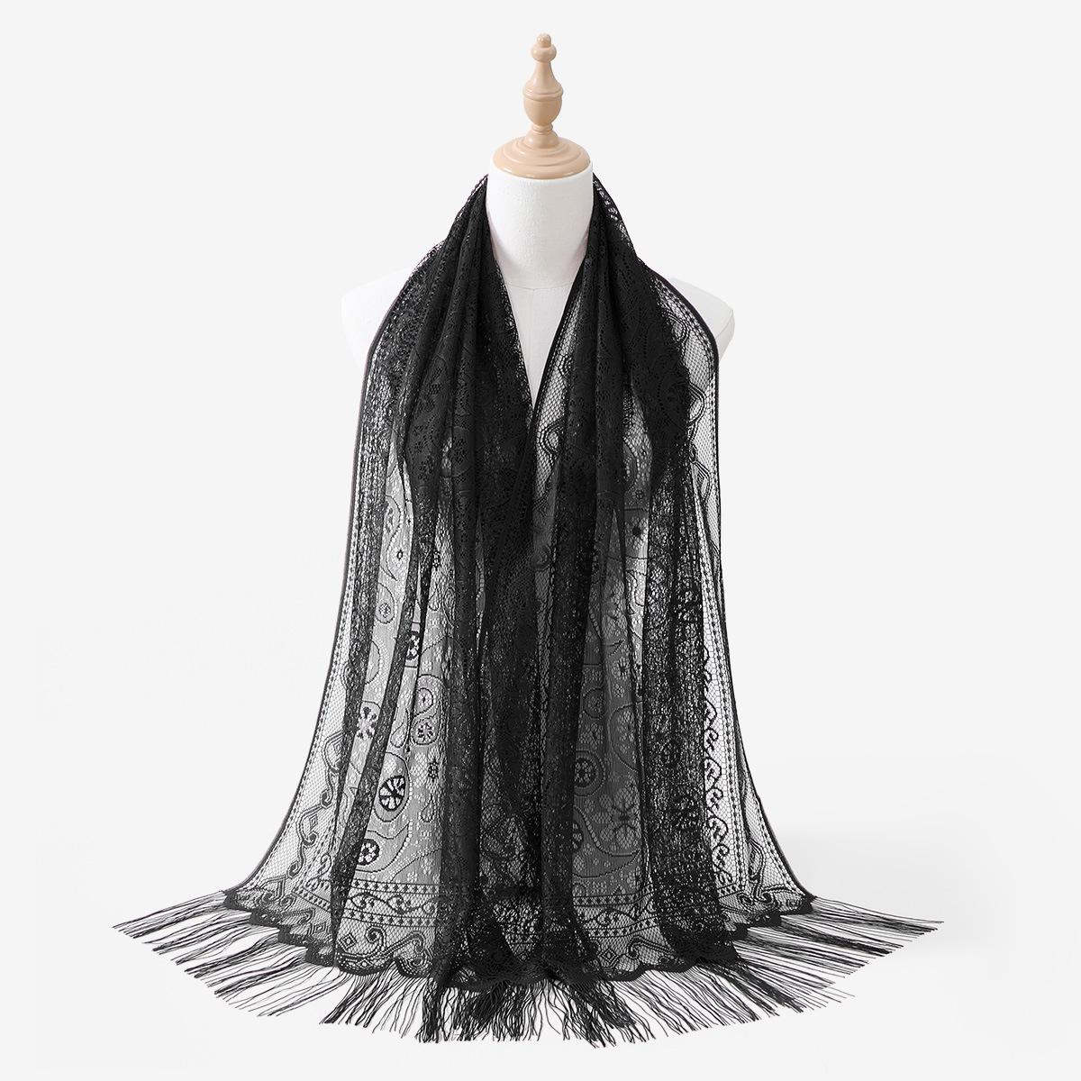 New Cashew Hollow Lace Long Scarf Solid Color Polyester Tassel Ethnic Style Women s Simple And Versatile Shawl