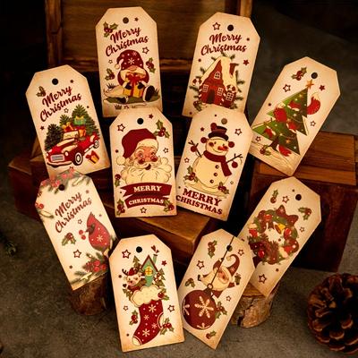 50Pcs/100pcs Christmas Retro Creative Santa Tag, Christmas Gift Message Card, Christmas Tree Decoration Card