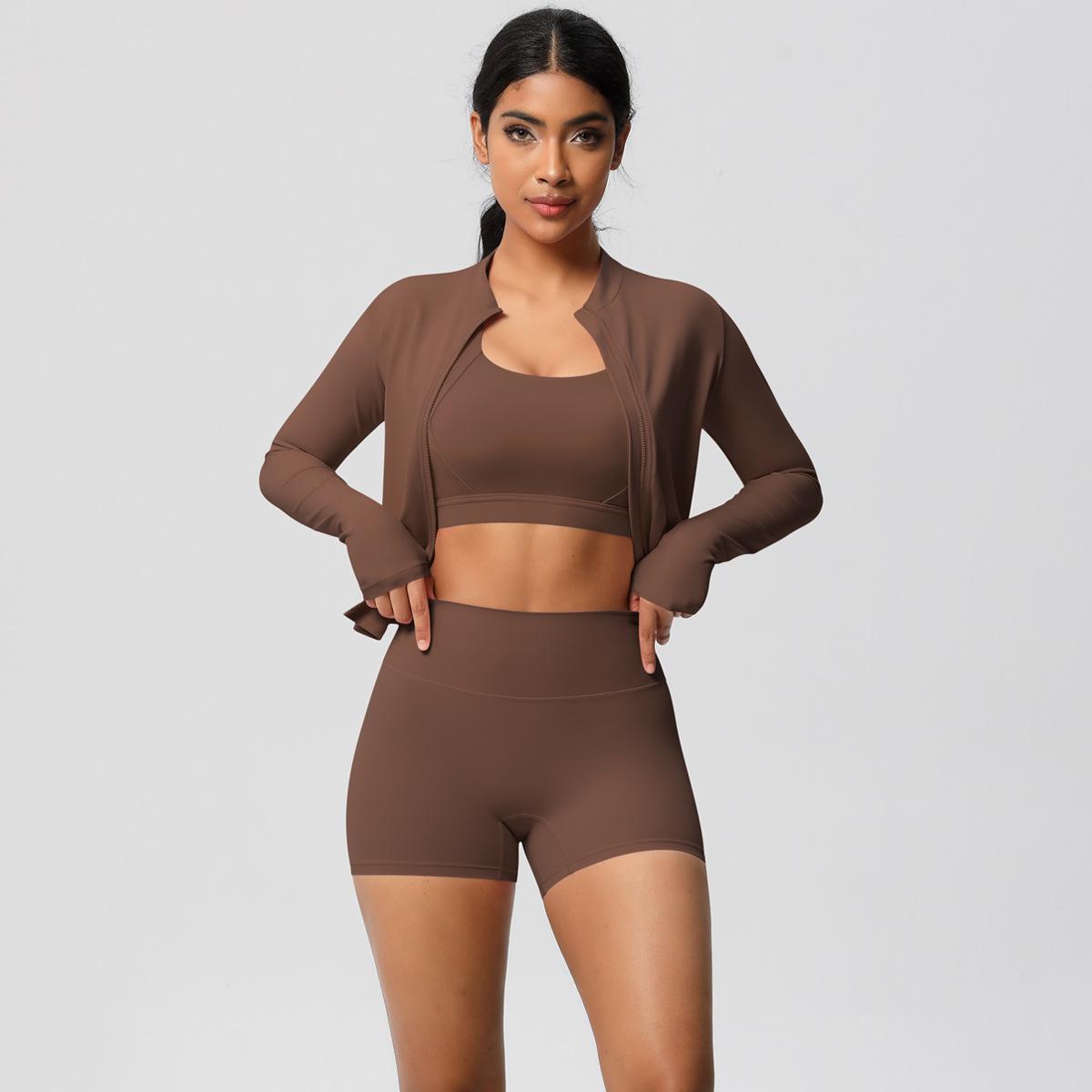 

Однотонный матовый облегающий быстросохнущий костюм для йоги, ощущение облака, костюм для бега на открытом воздухе и фитнеса, набор из трех предметов для женщин S