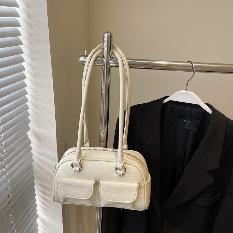 Niche Splicing Shoulder Bag Women's New Bowling Bag Fashionable Retro Versatile Underarm Bag