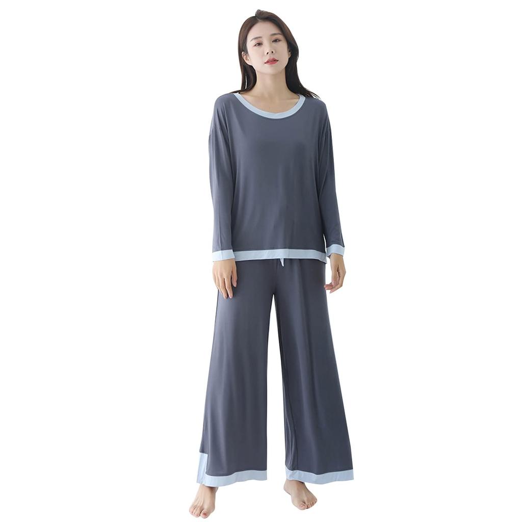 Kyonuza Long Sleeve Loose Fit Rayon Pajamas Solid Perfect for and All Size L Women's Set, Color, Elegant, Cute, Simple, Skin-Friendly, Breathable,
