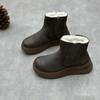Echtes Leder Baumwollstiefel Vintage Handgefertigt Runde Zehe Dicke Sohle Verdickt Warm Reine Wolle Stiefel