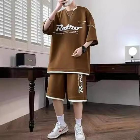 Herren Hong Kong Stil Sommer Freizeit Kurzarm & Shorts Set