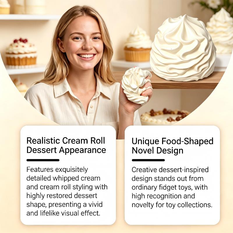 Stress Relief Sensory Toy Cute Smiling Face Cream Roll Slow Rebound Soft Squeeze Toy for Office Worker Desk Decoration