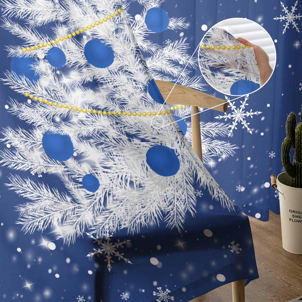 Christmas Winter Blue Trees Snowflakes Sheer Curtains Modern Gauze Curtain for Living Room Bedroom Voile Yarn Curtains