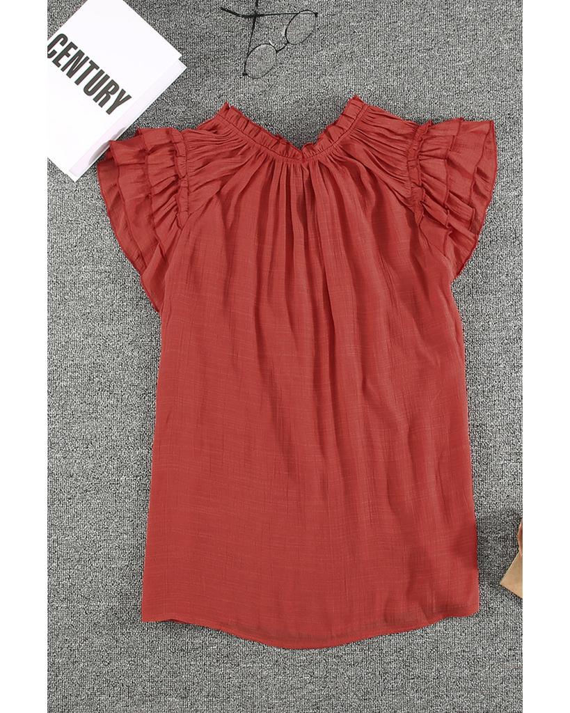 Azura Exchange Tiered Ruffled Drawstring V Neck Top