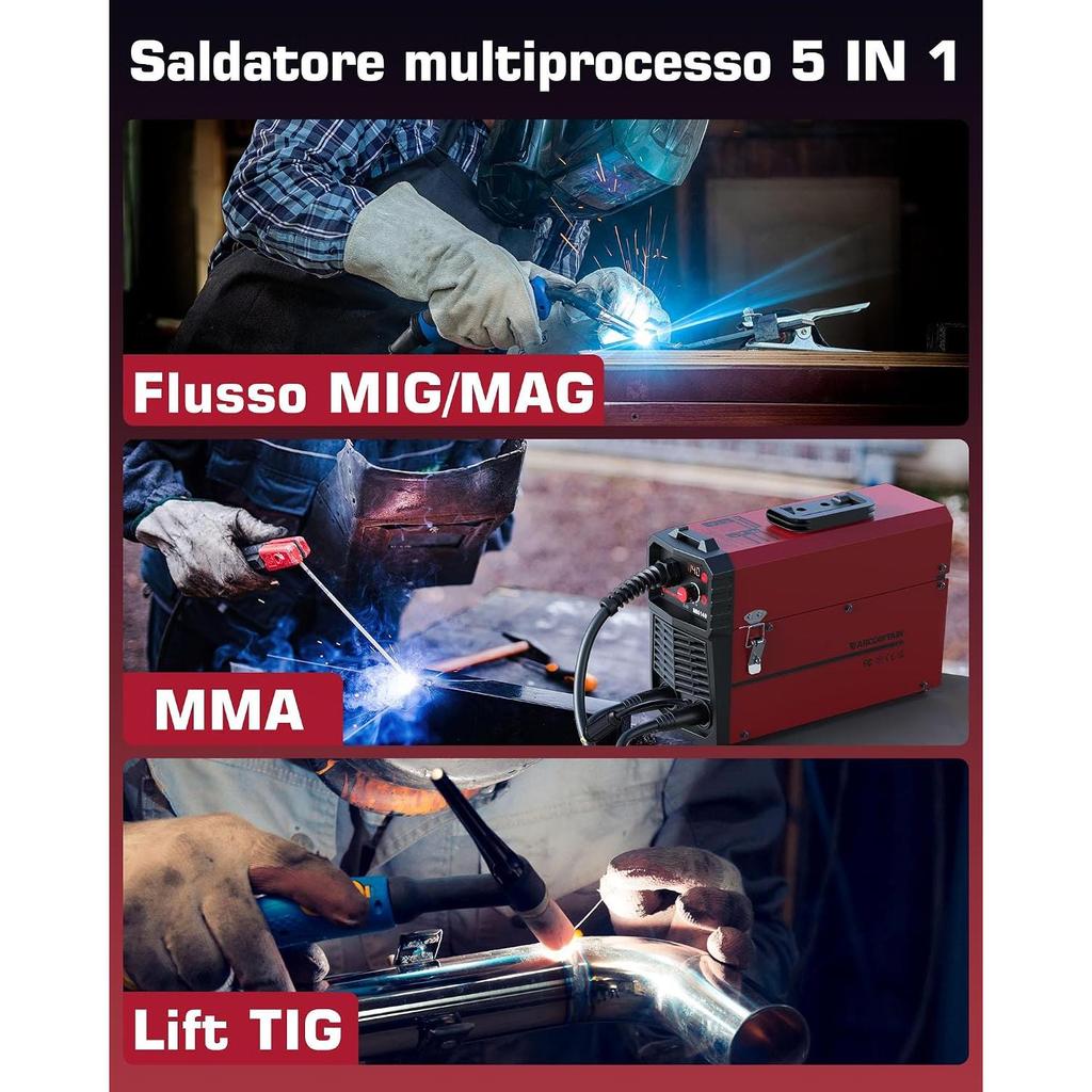 ARCCAPTAIN European Standard IGBT 140A AC230V 5 In 1 Multiprocess Welding Machine with Synergistic Wire Feed MIG Welding Machine