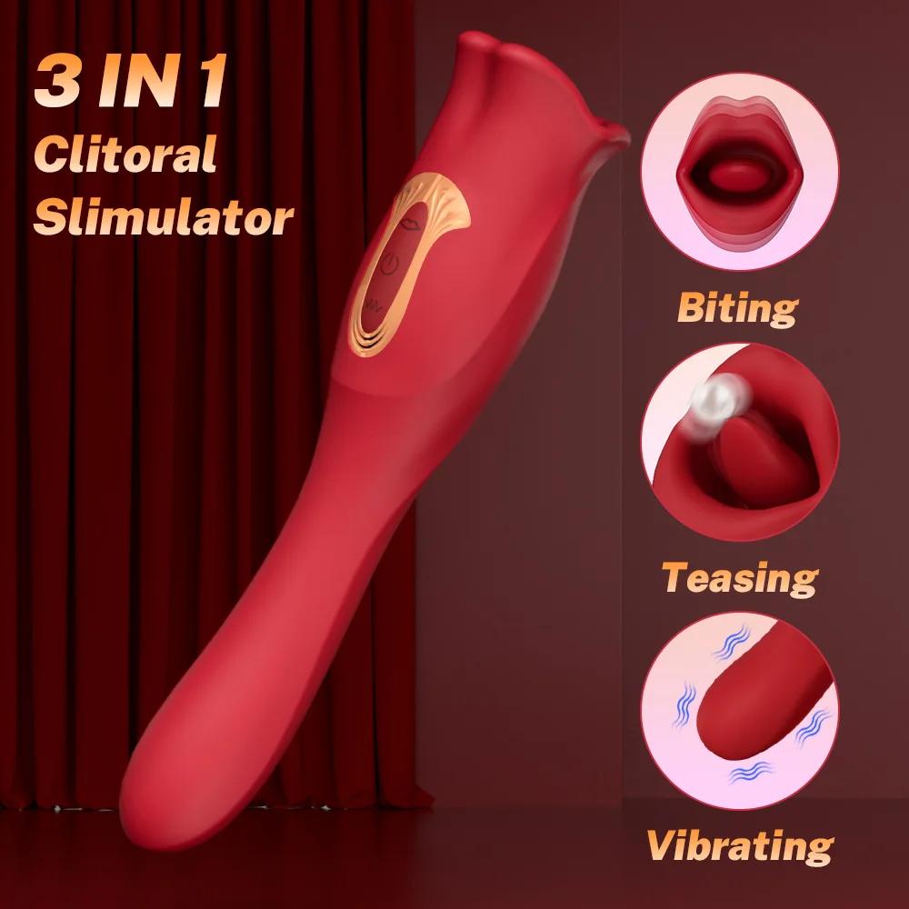Tongue Licking Biting Vibrator for Women Oral Clitoris Nipple AnalStimulator Vagina Vibrators Female Masturbator Adult Sex Toy