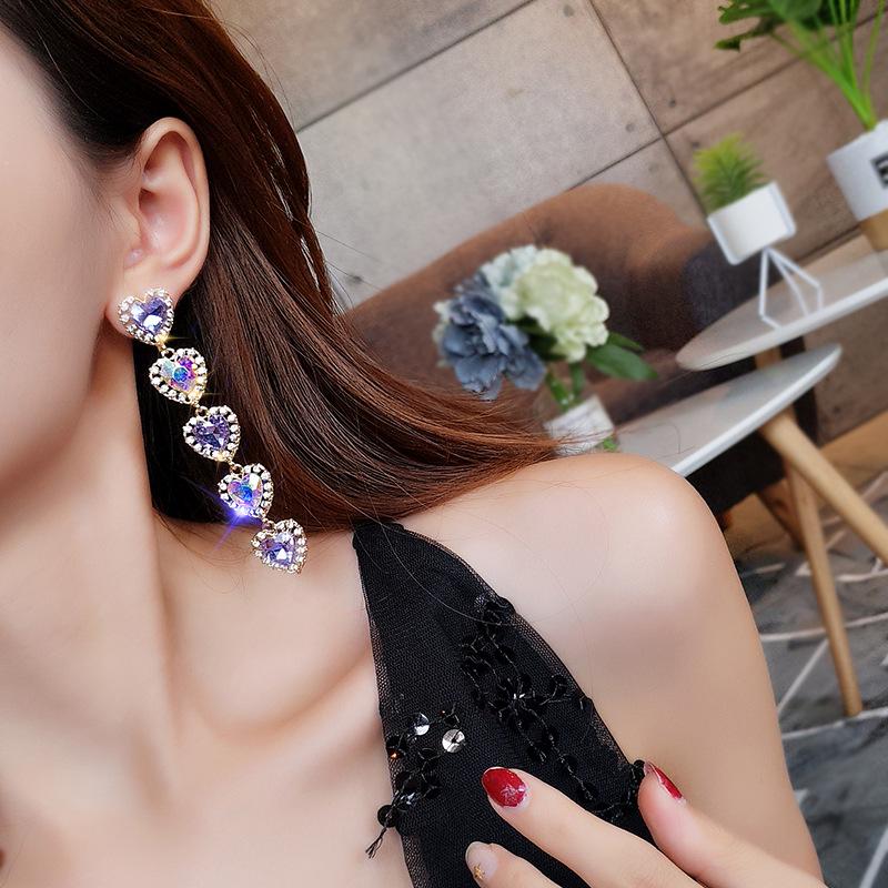 European-American Heart-Shaped Rhinestone Zirconia Earrings