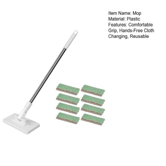 39.4" Hands-Free Multi-Purpose Flat Mop, Multifunctional Lazy Mop with One-Click Cloth Attachment with 8 Reusable Clothes, Ideal for Washbasin &