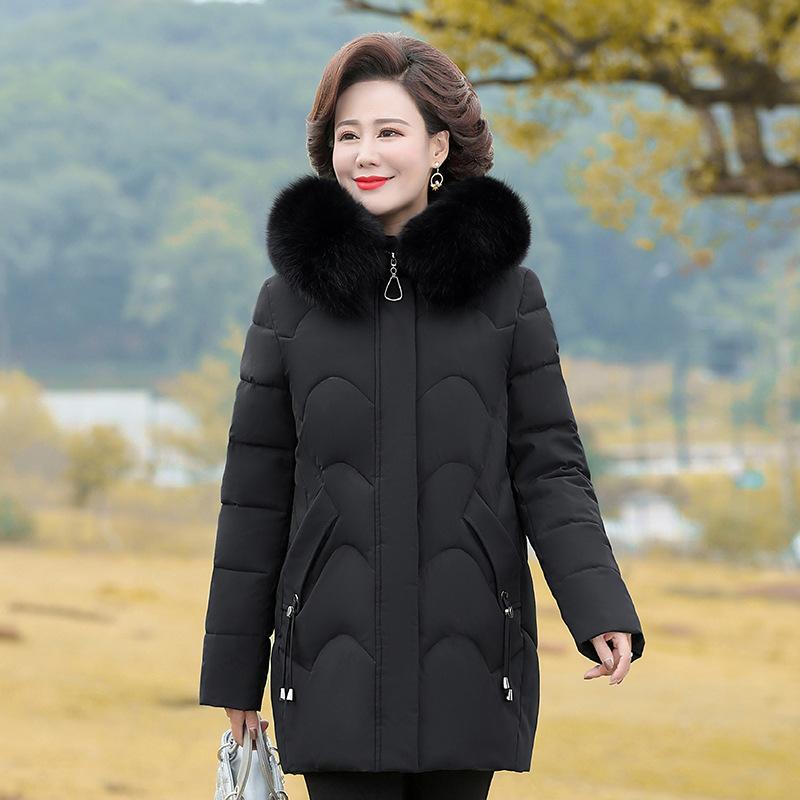 

Mom winter padded jacket middle-aged and elderly medium and long large size down padded jacket middle-aged women s fashion thickened padded jacket XL чёрный