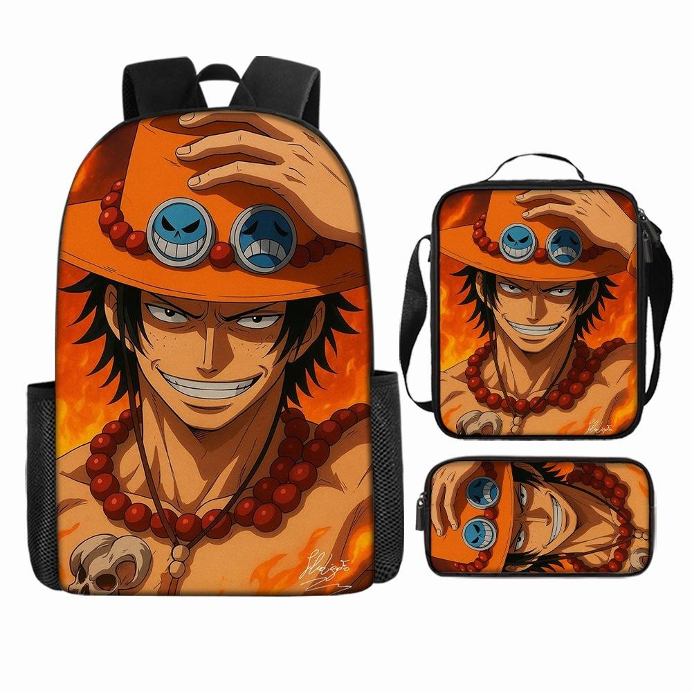 Anime Rucksack Set One Piece Naruto Schultasche für Jungen Schüler Laptop Rucksack Umhängetasche Federmäppchen 3-teilig Große Kapazität Wasserdicht