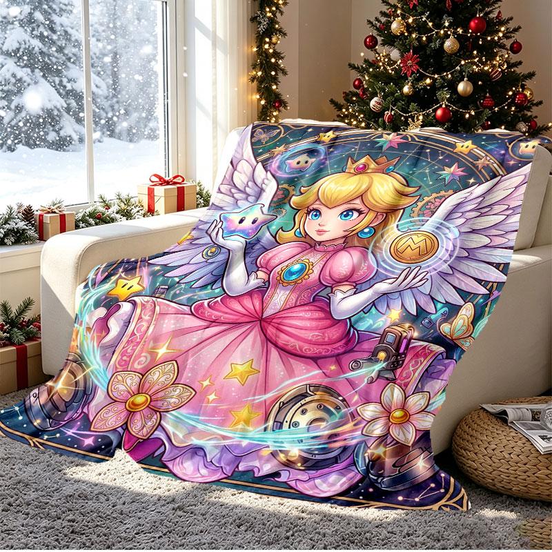 Princess Peach Toadstool Pattern Blanket for Home Decoration, Bed, Sofa, Car Travel, Camping, Suitable for All Seasons, Birthday Christmas Gift