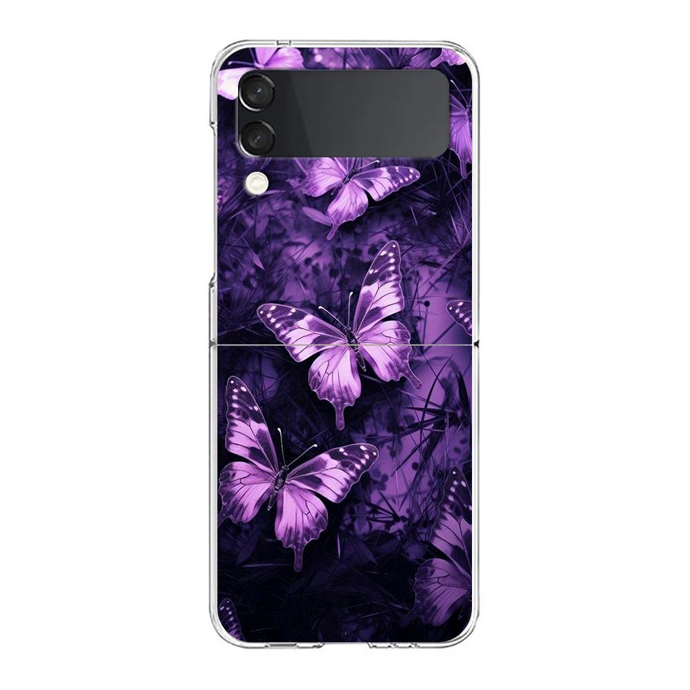 Phone Cover For Samsung Galaxy Z Flip 7 6 5 4 Case Transparent For Samsung Z Flip 3 Hard PC Foldable Shell Purple Butterfly Bags