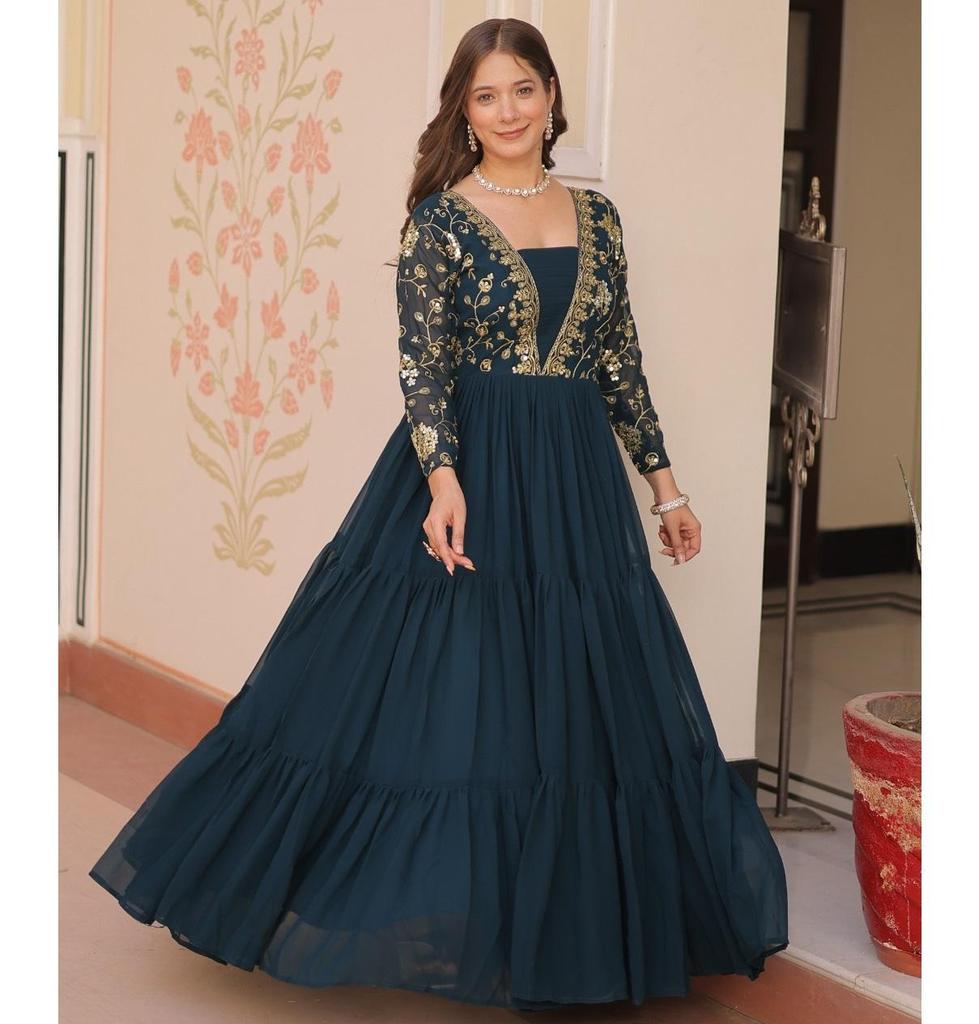 Women Designer Designer Anarkali Gown With Embroidery Sequence Work Suit Dress