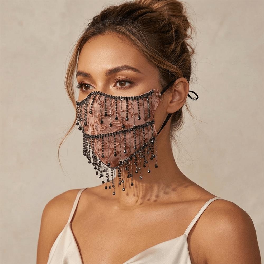 Rhinestone Women's Veil Mask Tassels Mesh Tassel Mask Elegant Bling Face Mask  Face Accessories