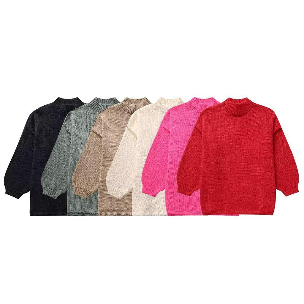 Women's European & American Street Fashion Multi-color Semi-high Neck Knitted Sweater Coat