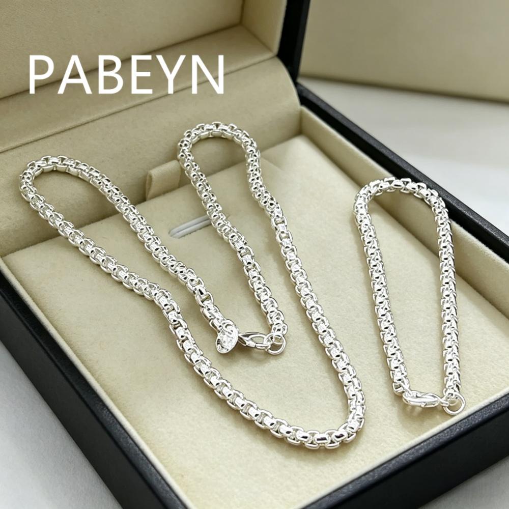 925 Sterling Silver Stylish Simple Round Box Bracelet Necklace Set, Birthday Party Anniversary Gift, Daily Wear