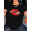 Plus Size - Plus Size - Red Lips Print Plus Size Women'S T-Shirt