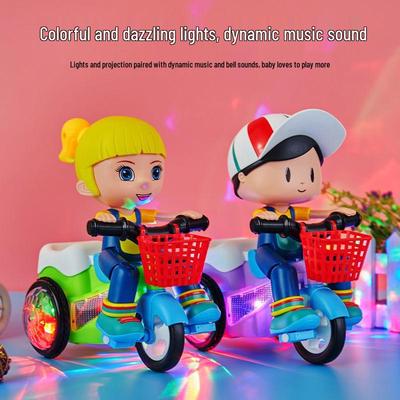 Douyin Stunt 3-Wheel Bike with Rotating Big Head Doll Educational Crawling Toy