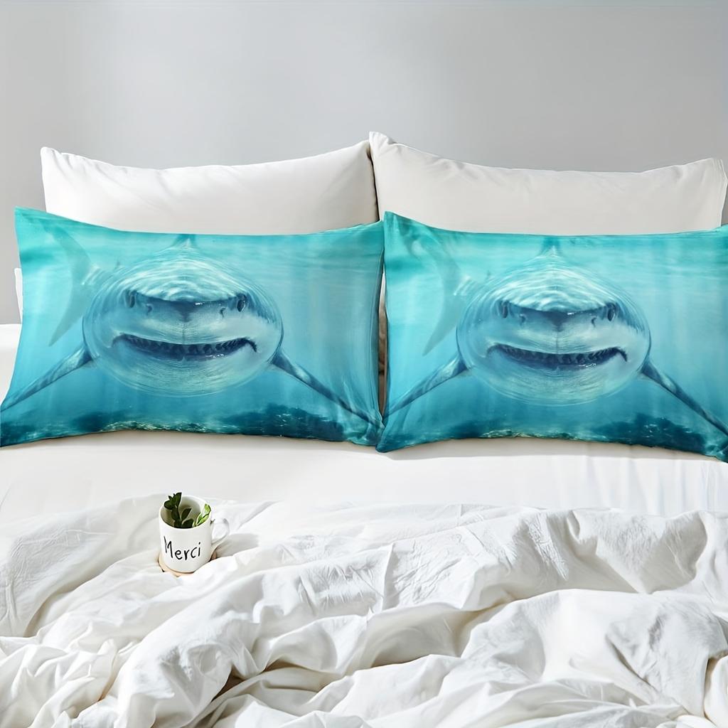 3pcs Vibrant 3D Shark Bedding Set - Soft, Ocean-Inspired Duvet Cover with Shark Fish Print, Breathable, Hypoallergenic,No Filler