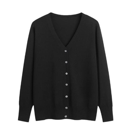 Women Sweater Coat V-neck Long Sleeve Single Breasted Knitting Sweater Solid Color Ribbed Trim