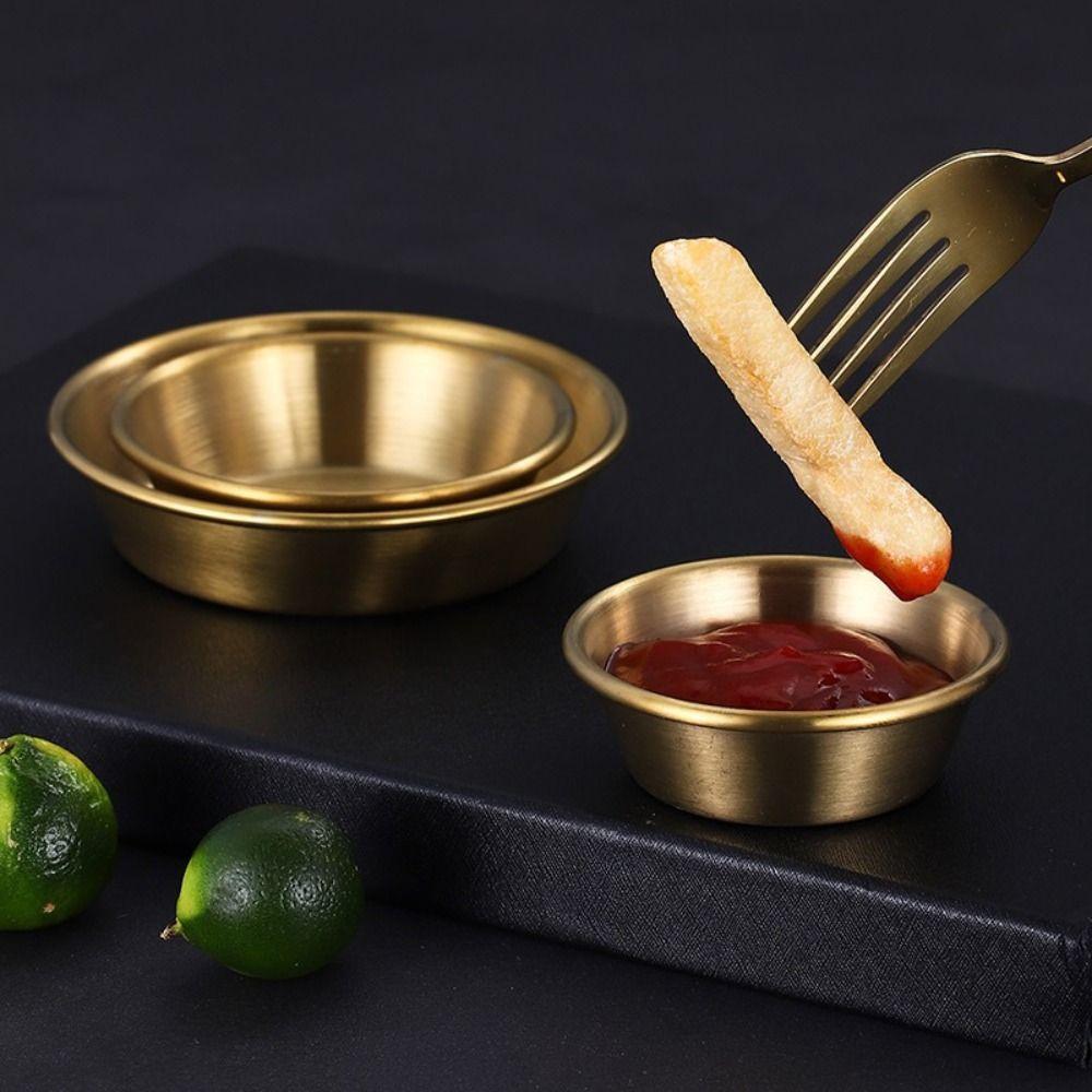 3pcs Durable Korean Sauce Dish Stainless Steel Seasoning Dish Hot Pot Dipping Bowl Restaurant