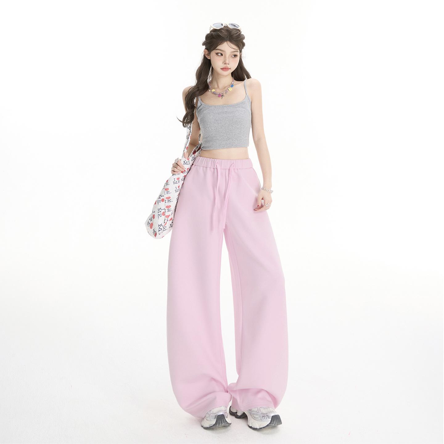 Spring 2026 Women s Wide-Leg Drawstring Pants - Elastic Waist, Floor-Length, Loose & Comfortable Extra Large