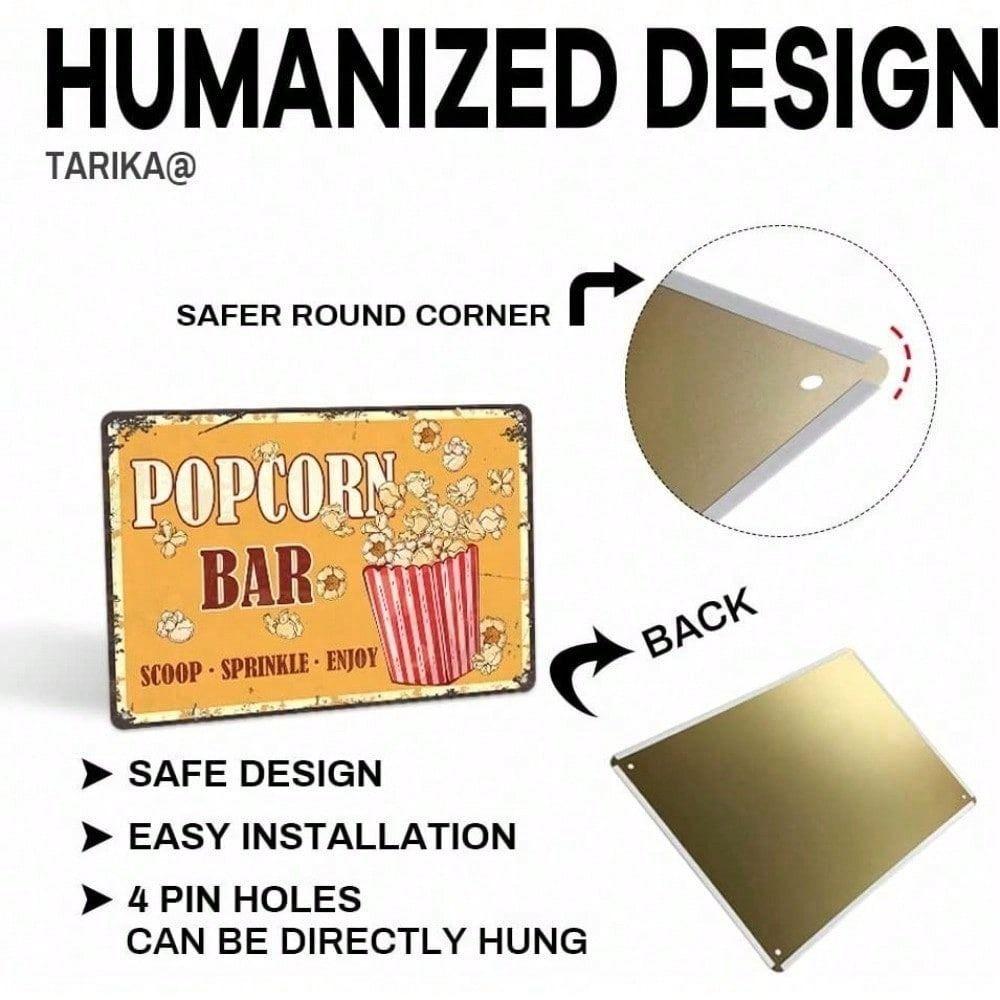 Tin Sign Retro Wall Art, Vintage Popcorn Decor for Kitchen Cinema 8x12 Inch