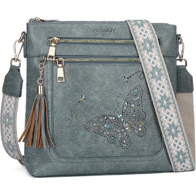KITEVIUN Medium Crossbody Bags for Women, Butterfly Cut-out Sparkling Shoulder Handbag, Crossbody Purse with Tassel