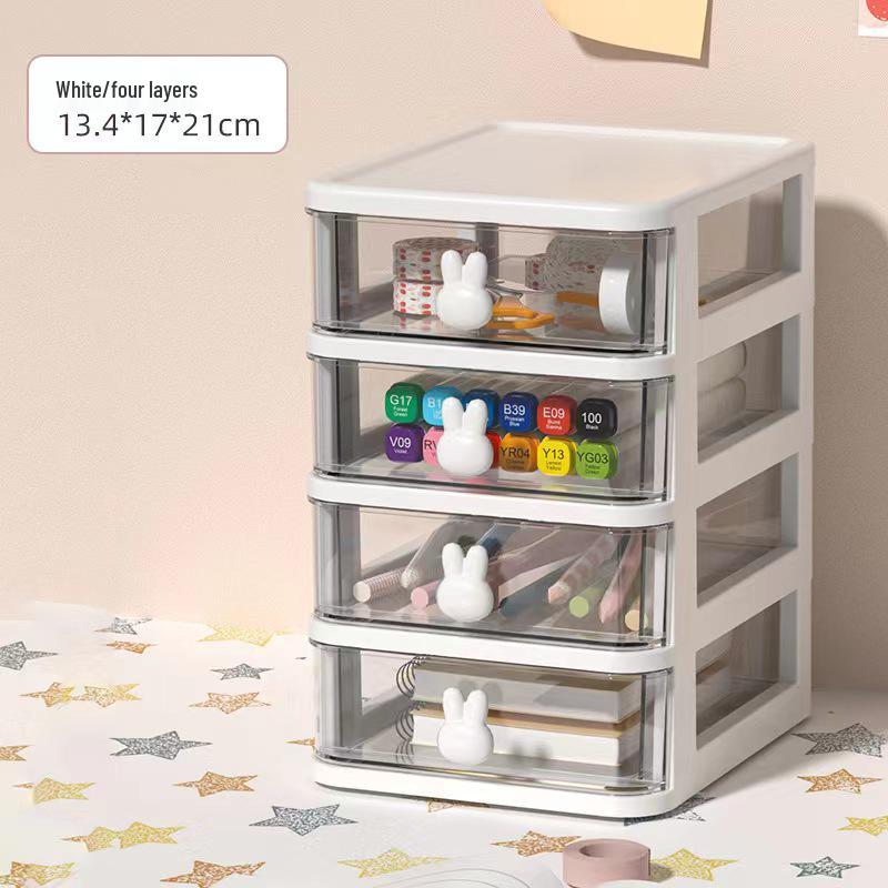 Kreativer Cartoon Hase Mini Schreibtisch Organizer mit transparenten Schubladen für Kinder Schreibwaren