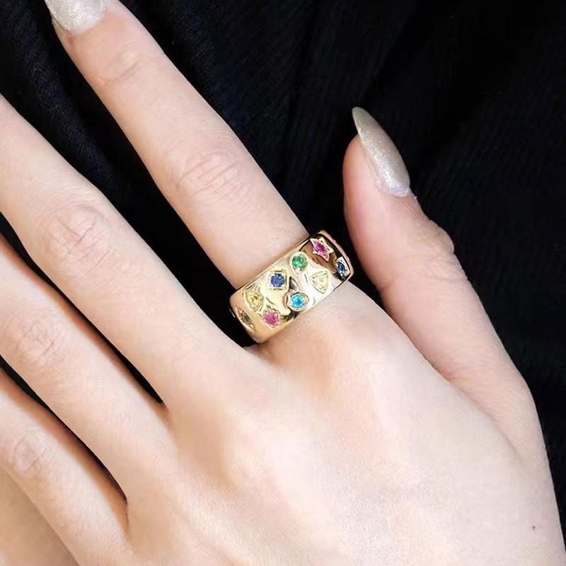 

Fashion Personality Double Row Color Zircon Geometric Adjustable Ring Women S Niche Retro Versatile Ring no. 6