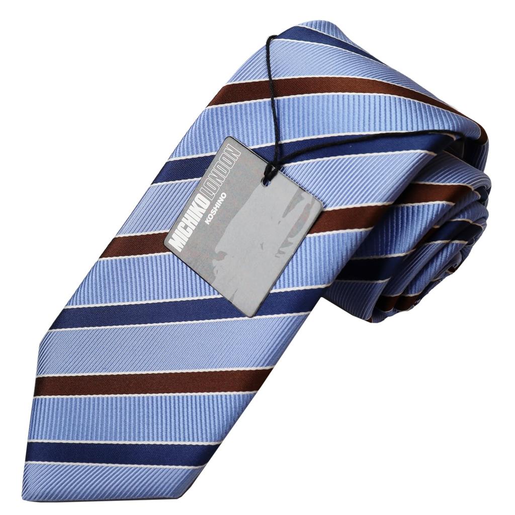 Michiko London Bonded Fabric with Lining for Made In KOSHINO Striped Silk Wrinkle-Resistant Volume, Japan, Tie, 100% Silk, Unisex, MKJ-025 (Blue)
