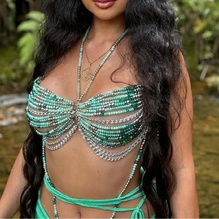 Pearls Body Chain Bra Multilayer Pearls Chest Chains Body Accessories Jewelry for Women Nightclub Raves Body Jewel