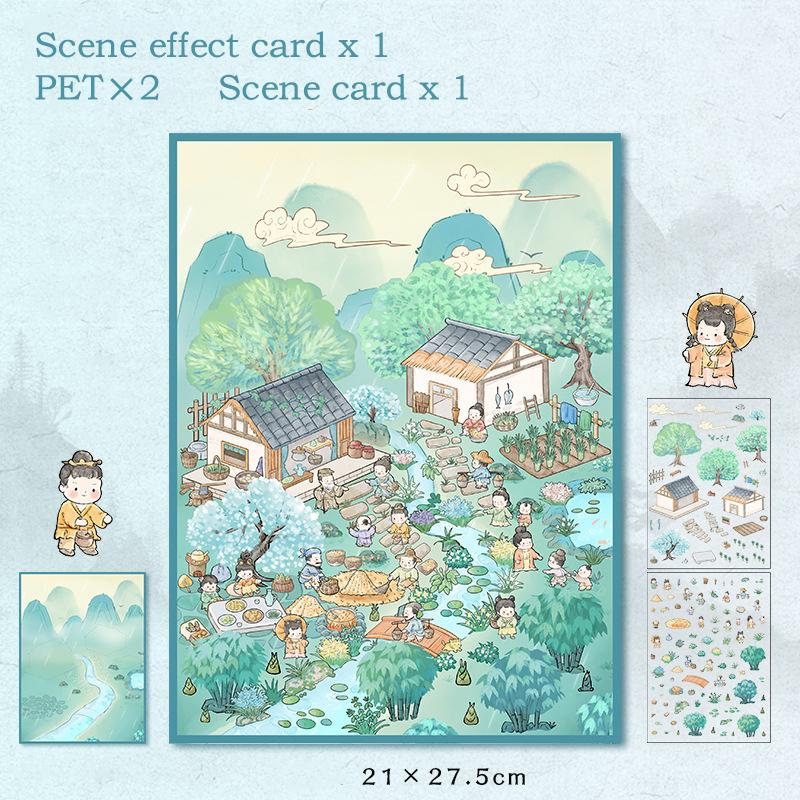 

1 Набор пейзажных наклеек Античный китайский стиль Стереоскопическая миниатюрная сцена Коллаж Декомпрессионные наклейки Наклейки для ручного учета