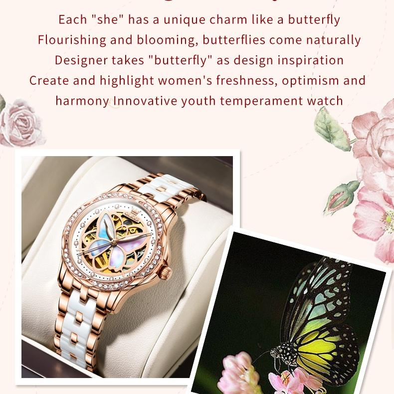 OLEVS Brand Watch Ceramic Fritillary Butterfly Mechanical Watch Fashion Women's Watch Women's Watch