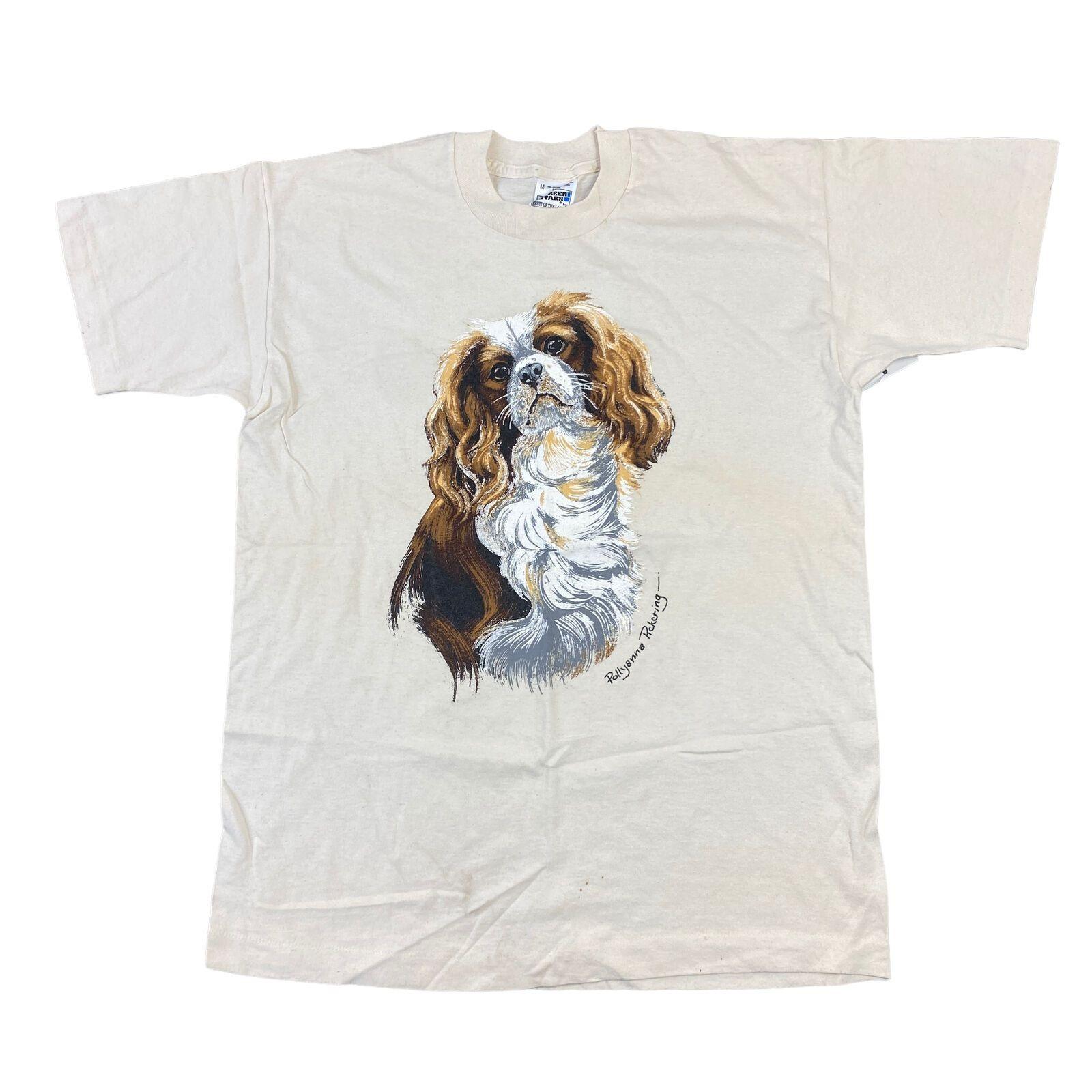 

Single Stitch T-Shirt Mens Womens Tees Top Graphic Print Dog Screen Stars Beige Mens 2XL