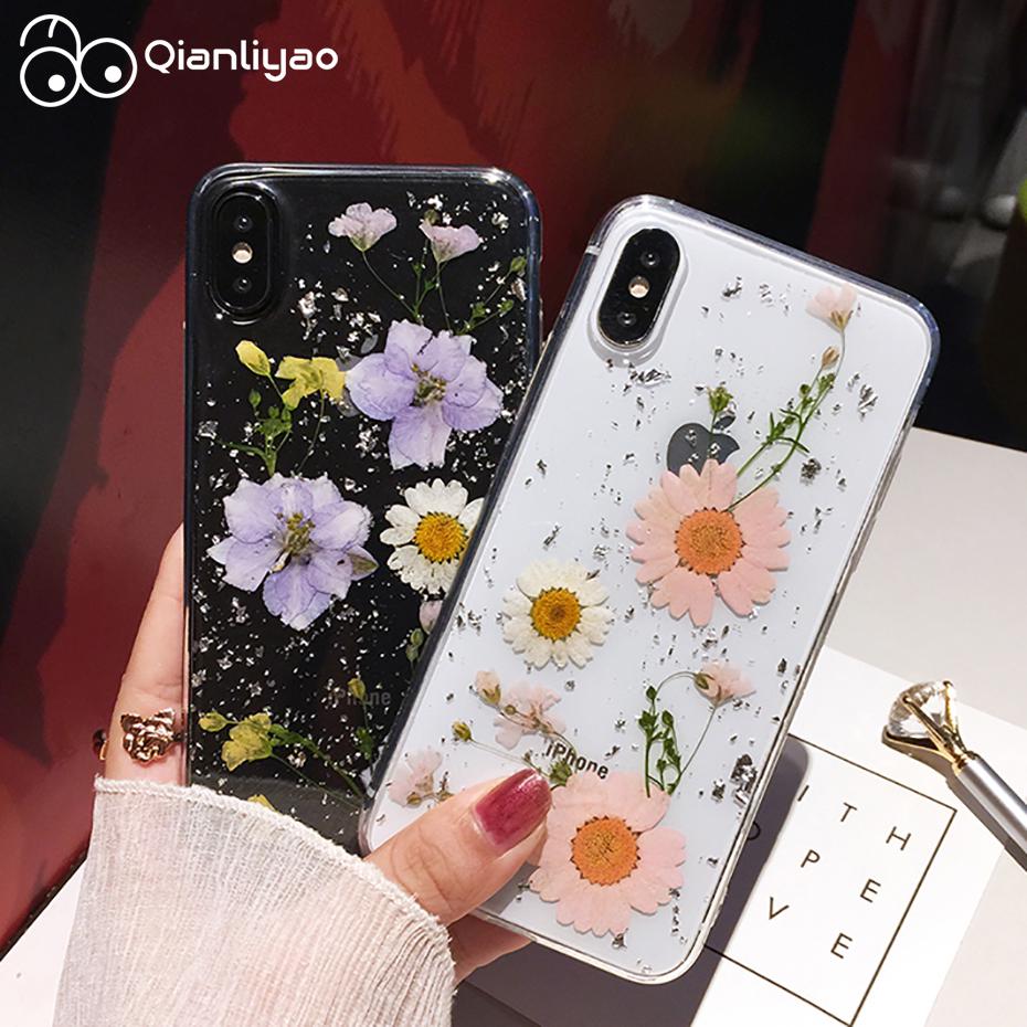 Dried Flower Silver foil Phone Cases For iPhone 17 16 15 14 13 12 11 Pro Max XS Max XR X 7 8 Plus Soft Silicone Cover