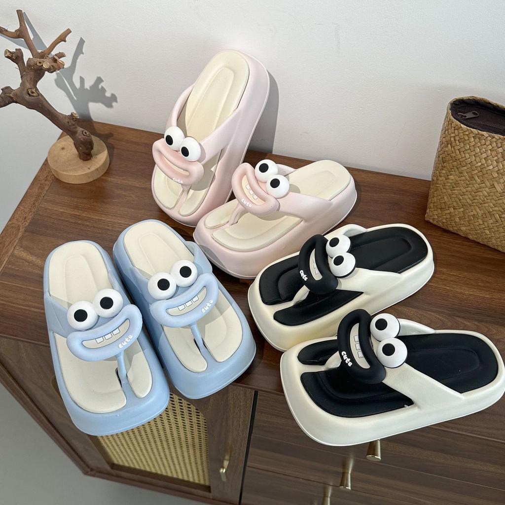 Wear-resistant Pinch-on Flip-flops Fashionable and Cute Funny Sausage Mouth Thick Bottom Cool Slippers Women's 2025 New Home Wear