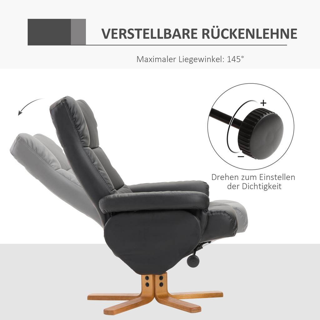 Recliner with Stool, 360 degrees Swivel TV Chair with Reclining Function Reading Chair for Bedroom, Living Room, Faux Leather, Black