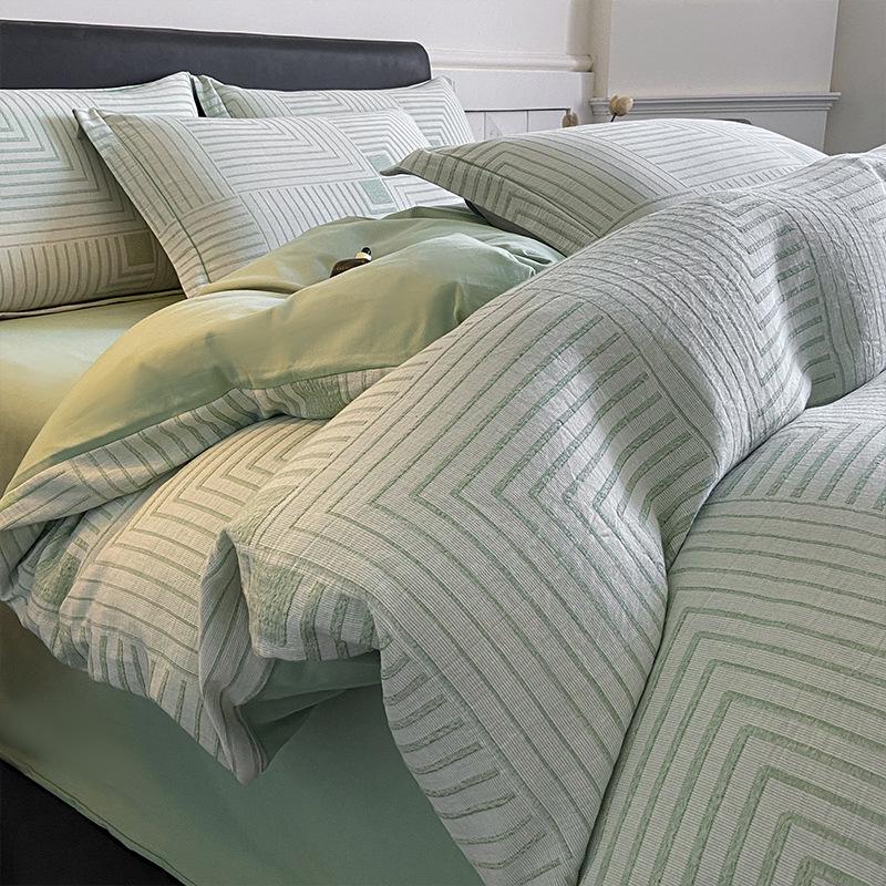 *Class A Jacquard Cotton 4-Piece Thick Flannel Wave Bedding Set, 1.8m*