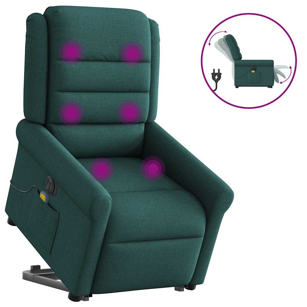 Electric Massage Recliner with Rising Assistance Dark Green Fabric