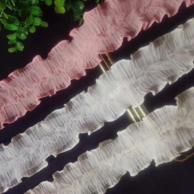 3 metri/lotto 6 cm di larghezza albicocca/bianco/rosa 2 strati 3D Mesh plissettato pizzo TrimTulle pizzo fatto a mano fai da te bambini manica soffice gonna torta