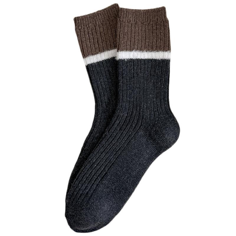 Wool Socks Children'S Stacking Socks Tide Season Warm Color Matching Maillard Retro Velvet Thickened Medium Tube Socks