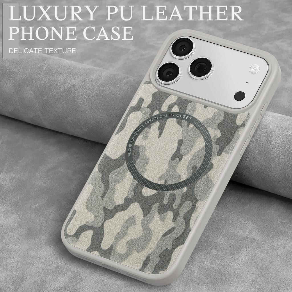Luxury Camouflage PU Leather For Magnetic Phone Case for iPhone 117 16 Plus 15 Pro Max Air 14 13 12 11 Pro Max Protection Case