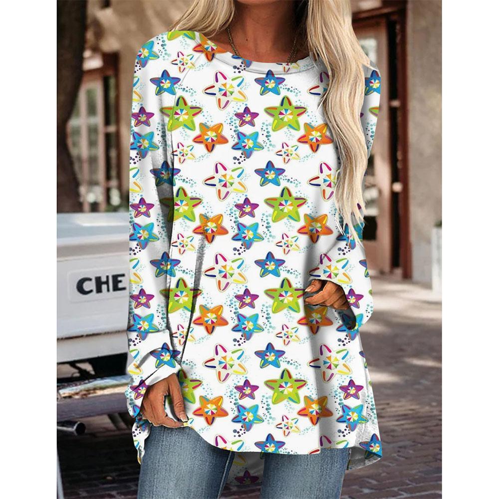 Womens T Shirts Long Sleeve 3D Printed Crew Neck Shirts Basic Tee Tops Blouse Fall Winter Basic Loose Fit Casual Pullover Shirts