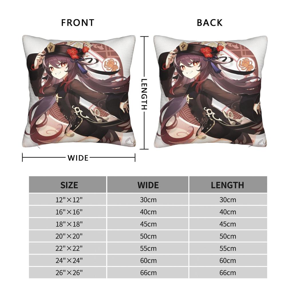 Soft Genshin Impact Hu Tao Pillowcase Polyester Cushion Cover Gift Anime Game Cartoon Pillow Case Cover Car Zipper