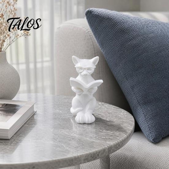 Printed Cat 3d Statue Reading Holding Book Glasses Cat Figurine Modern Decorative Animal Sculpture For Home Office Decor