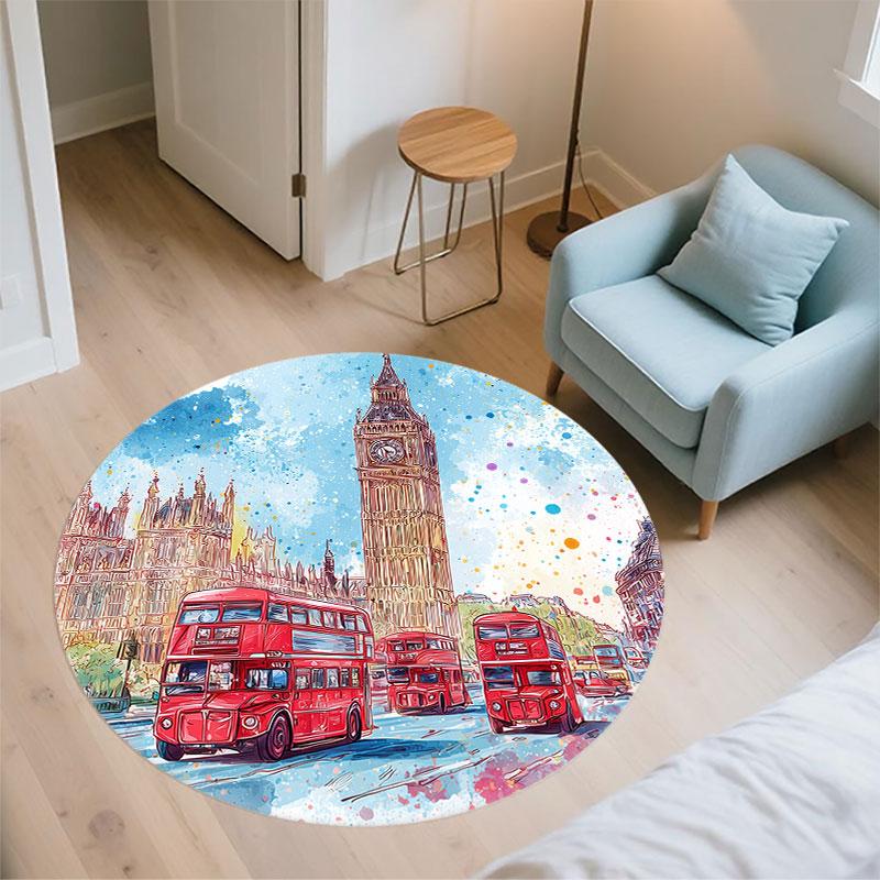 Architecture pattern round rug,Carpet Rug for Living Room Bedroom Playroom ,Non-slip Floor Mat,Holiday Gifts and Birthday Gifts.